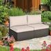 Gymax 2PCS Patio Sectional Armless Sofas Outdoor Rattan Furniture Set w/ Cushions