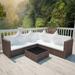 Anself 4 Piece Patio Lounge Set Cushined 2-Seater Sofas with Glass Top Coffee Table Conversation Set Poly Rattan Brown Outdoor Sectional Sofa Set for Garden Balcony Lawn Yard Deck