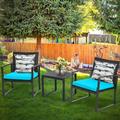 Conversation Set Black Wicker Furniture-Two Chairs with Glass Coffee Table Outdoor 3-Piece