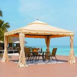 EROMMY 12â€™ x 12â€™ Outdoor Gazebo Canopy Aluminum Frame Soft Top Outdoor Patio Gazebo with Polyester Curtains and Air Venting Screens (027Beige