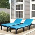 2 Piece Chaise Lounge Chairs Patio Furniture Patio Chaise Lounge Chair with Adjustable Backrest and Retractable Tray Plastic Reclining Lounge Chair for Beach Backyard Garden Poolside L4552