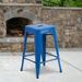 BizChair 4 Pack Commercial Grade 24 High Backless Blue Metal Indoor-Outdoor Counter Height Stool with Square Seat