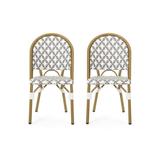 Brandon Outdoor French Bistro Chair Set of 2 Gray White Bamboo Finish