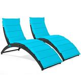 Patiojoy 2-Piece Foldable Outdoor Patio Rattan Lounge Chair Reclining Chaise Chair Turquoise