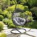 Bessie Outdoor Wicker Hanging Basket Chair with Cushion Black and Gray