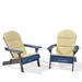 Ocean Outdoor Acacia Wood Folding Adirondack Chairs with Cushions Set of 2 Navy Blue and Khaki