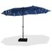 Summit Living 15ft Double-Sided Solar Patio Umbrella with Base Large Outdoor Umbrella with 36 PCs LED Lights Navy Blue