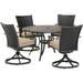 Hanover Traditions 5-Piece Dining Set in Tan with 4 Wicker Back Swivel Rockers and 48 in. Cast-Top Table