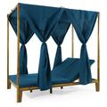 Muntz Acacia Wood Outdoor 2 Seater Adjustable Daybed with Curtains Teak and Blue