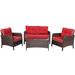 Patiojoy 4 PCS Outdoor Patio Rattan Furniture Garden Lawn Cushioned Sofa Red