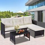 3 Pieces Patio Furniture Sectional Set Outdoor Furniture Set with Two-Seater Sofa Lounge Sofa Table & Cushions PE Rattan Wicker Bistro Set Conversation Set for Garden Backyard Pool B632