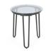 Noble House La Jolla Metal Outdoor Side Table with Tempered Glass Top in Black