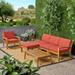 6-Piece Brown Traditional Outdoor Furniture Patio Sectional Sofa Set - Red Cushions