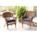 Jeco W00205-C-2-FS011-CS Honey Wicker Chair with Blue Cushion - Set of 2