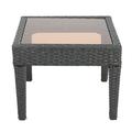 GDF Studio Vincent Outdoor Wicker Side Table with Glass Top Gray