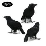 3Pcs Hunting Realistic Black Feathered Raven Halloween Decor Scary Prop Outdoor Scarecrow Garden Yard Pest Deterrent Decoy