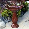 Alpine Corporation Ceramic Pedestal Birdbath with 2 Bird Figurines Deep Red