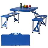 CB17063 Outdoor Foldable Portable Aluminum Camping Plastic Picnic Table with Bench & 4 Seats