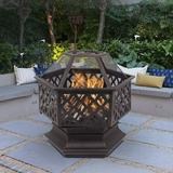 Fire Pit Bowl SEGMART 24 Outdoor Hexagon Metal Fire Pit Wood Burning BBQ Grill Fire Pit with Spark Screen Poker Backyard Patio Garden Bonfire Pit for Camping Outdoor Heating Picnic L6271