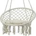 Sunnydaze Macrame Hanging Hammock Chair with Tassels and Cushion - White