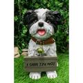 Ebros Shih Tzu Dog Statue With Jingle Collar Welcome Greeting Sign 11.25 Tall