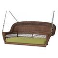 Jeco Honey Resin Wicker Hanging Porch Swing with Cushion in Green