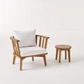 Noble House Chilian Outdoor Club Chair and Side Table Set Teak and White
