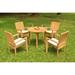 Grade-A Teak Dining Set: 4 Seater 5 Pc: 36 Round Table And 4 Wave Stacking Arm Chairs Outdoor Patio WholesaleTeak #WMDSWVf