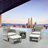 5 Pieces Outdoor Rattan Conversation Sets Accent Chair with Ottoman Set Patio Furniture Set with Arm Lounge Chair Coffee Table and Ottomans for Living Room Garden Balcony Backyard TR03