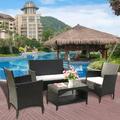 4-Piece Patio Furniture Chair Sets SEGMART Rattan Wicker Leisure Rattan Chair Wicker Set with 2 Single Chairs Leisure Outdoor Chairs with Soft Cushion and Glass Table Black S2288