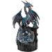 Metallic Blue Dragon On Cliff Rocks Castle With A Wyrmling Water Globe Statue