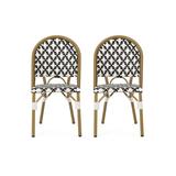 Brandon Outdoor French Bistro Chair Set of 2 Black White Bamboo Finish
