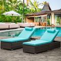 Patio Chaise Lounge Set of 2 Chaise Lounge Chairs Patio Furniture Set with Adjustable Back and Retractable Tray All-Weather Plastic Reclining Lounge Chairs for Beach Backyard Garden Pool LLL1714