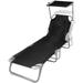 Anself Outdoor Sun Lounger with Adjustable Canopy and Backrest Foldable Lounge Chaise Chair Black Patio Pool Deck Backyard Garden Furniture 74.4 x22.8 x10.6