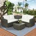 enyopro 4-piece Outdoor Sectional Set Patio Furniture Set with Storage Box Table and Cushions PE Rattan Sofa Wicker Conversation Set Garden Poolside Balcony Furniture Sets JA1150