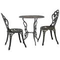 Dcenta 3 Piece Bistro Set Cast Aluminum Round Table and 2 Chairs Outdoor Dining Set Bronze for Bar Restaurant Patio Balcony Garden Yard Lawn Terrace