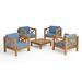 Noble House Brava Outdoor 5 Piece Acacia Wood Coffee Table Set in Teak and Blue