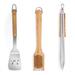 Outset BBQ Spatula Grilling Tong and Grill Brush Set of 3 Stainless Steel and Bamboo