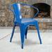 BizChair Commercial Grade 4 Pack Blue Metal Indoor-Outdoor Chair with Arms