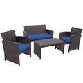 Patiojoy 4PCS Outdoor Patio Furniture Sets Weather-Resistant Rattan Sofas w/ Soft Cushion Navy