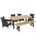 Noble House Jacks 6 Piece Outdoor Acacia Wood Dining Set in Brushed Gray