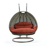 LeisureMod Wicker Hanging 2 person Egg Swing Chair Dark Orange