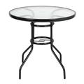 Patio Table with 1.8 Umbrella Hole Round Steel Frame outdoor Dining Table Outside Bar for Patio Porch Garden 31.5 Tempered Glass Table Top Small Outdoor Table JA2113