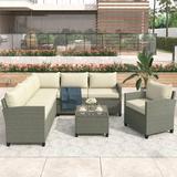 uhomepro 5-Piece Outdoor Sectional Sofa Set Patio Furniture Set with Coffee Table All-Weather Wicker Furniture Conversation Set for Backyard Pool Q17650