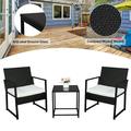 3 Pieces Patio Rattan Chair Sets Outdoor Bistro Set PE Wicker Patio Furniture Sets Front Porch Furniture Chairs Set with Glass Coffee Table for Backyard Deck Poolsid Garden JA1946