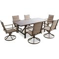 Mod Furniture Atlas 7-Piece Modern Outdoor Dining Set with 6 Swivel Padded Sling Chairs and Trestle Style Table ATLASDN7PCSW6-TAN