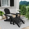 Polytrends Laguna All Weather Poly Outdoor Patio Adirondack Chair Set - with Ottoman and Side Table (3-Piece) Black