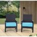 MF Studio 2 Pieces Outdoor Patio Rattan Wicker Conversation Set With Aqua Cushions