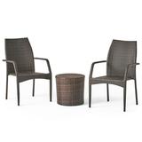 GDF Studio Blanca Outdoor Wicker 3 Piece Stacking Chair Chat Set Multibrown