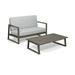 Muad Outdoor Acacia Wood Chat Set with Coffee Table Gray and Light Gray